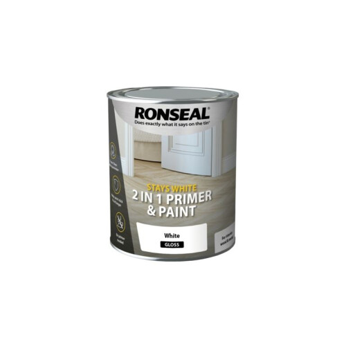 Ronseal Ronseal Stays White 2in1 Paint & Primer Gloss 750ml 1