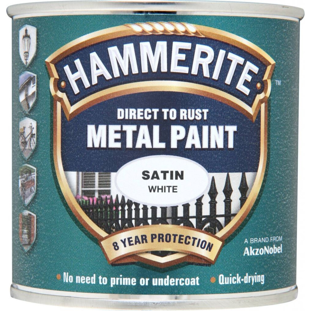 Hammerite SAFW250 Direct to Rust Satin Finish Metal Paint White 250ml