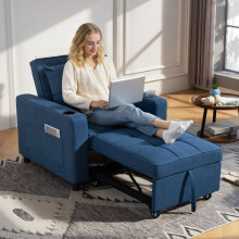 (Blue) HOMCOM 3-in-1 Sofa Bed, Convertible Sleeper Chair with Adjustable Backrest