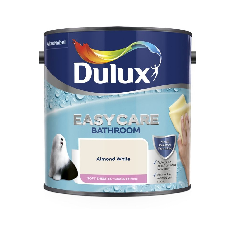 Dulux Easycare Bathroom Plus Soft Sheen Paint, Almond White, 2.5 Litre