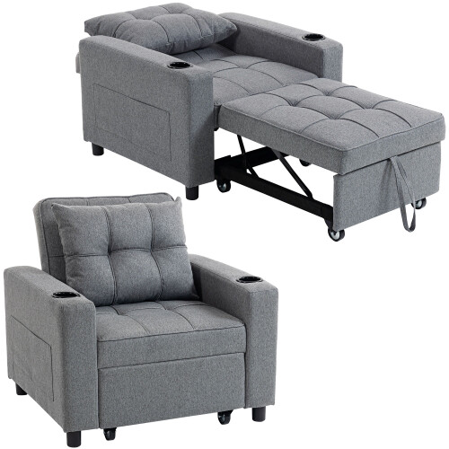Homcom (Grey) HOMCOM 3-in-1 Sofa Bed, Convertible Sleeper Chair with Adjustable Backrest 1