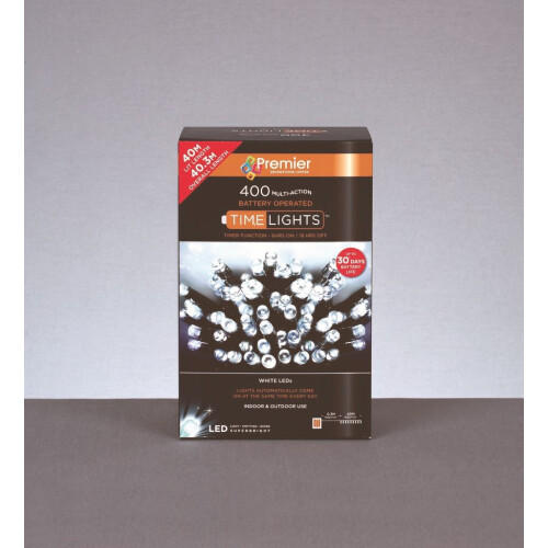 Premier 400 LED 40m Premier Battery 8 Function Outdoor Smart Timer Lights Warm White