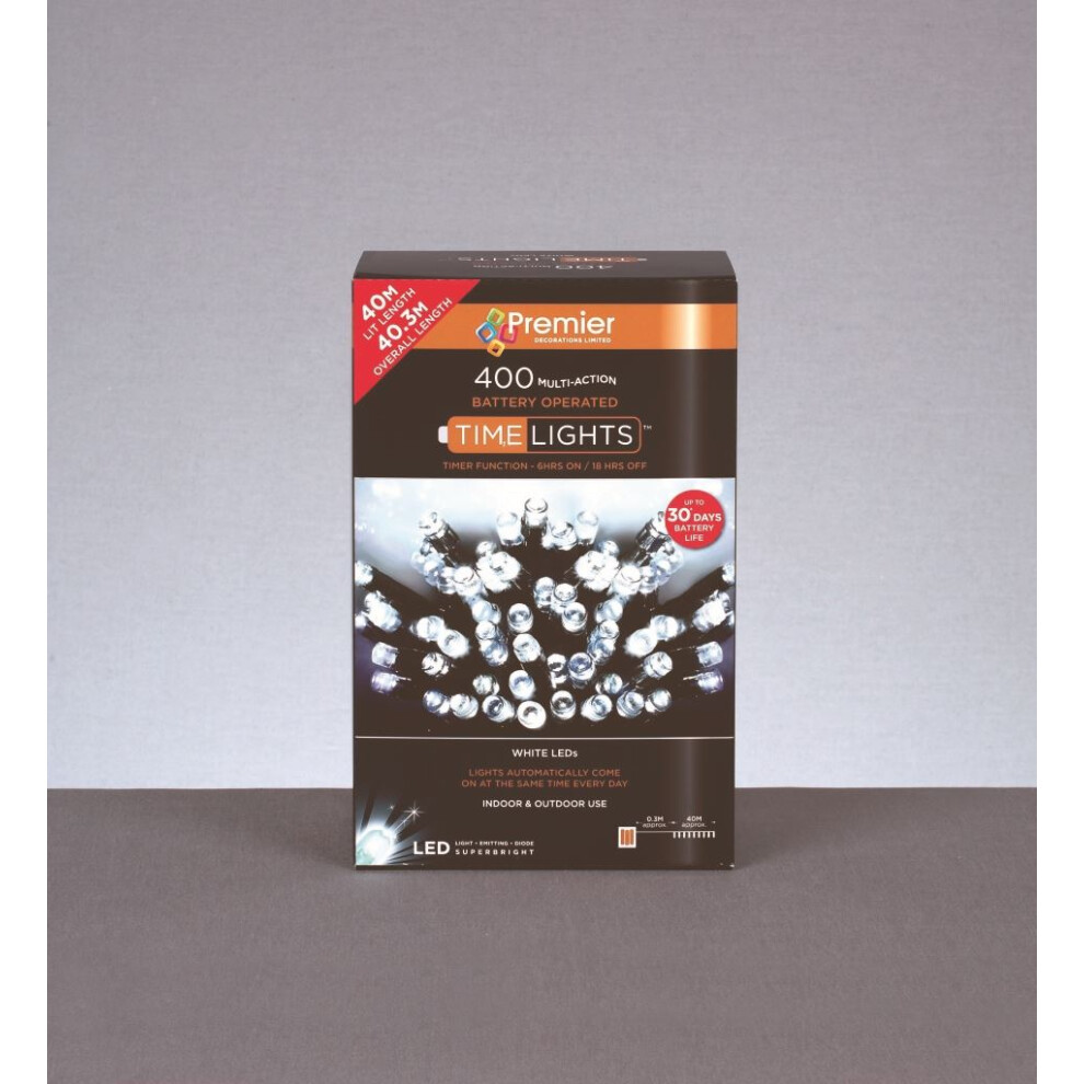 Premier 400 Led 40M Battery 8 Function Outdoor Smart Timer Lights Warm White