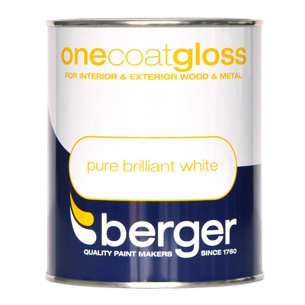 Berger One Coat Gloss Brilliant White 750Ml 5010131538605