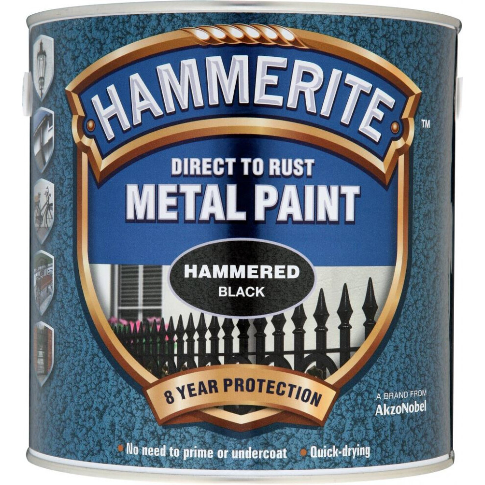 Hammerite HFBL25L Direct to Rust Hammered Finish Metal Paint Black 2.5 Litre