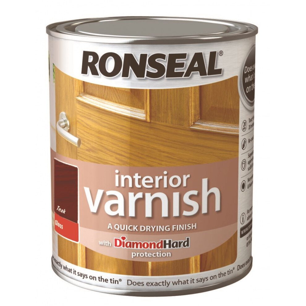 Ronseal 36851 Interior Varnish Quick Dry Gloss Teak 750ml