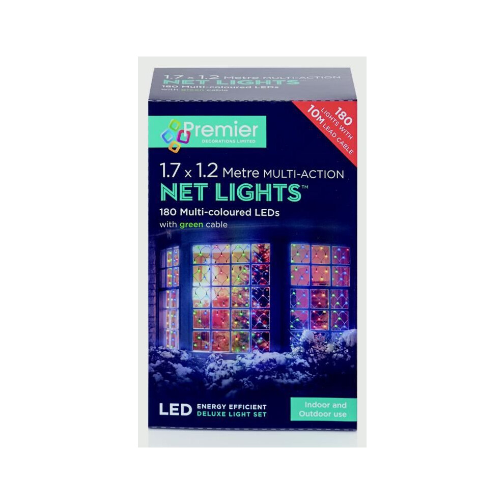 170cm x 120cm Multi Function Christmas Net Lights with 180 Multi Coloured LEDs
