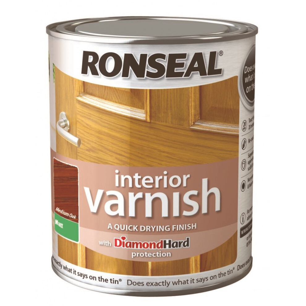 Ronseal 750ml Quick Dry Matt Interior Varnish - Medium Oak