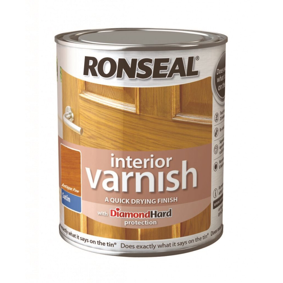 Ronseal RSLIVSAP250 250ml Quick Dry Satin Interior Varnish - Antique Pine