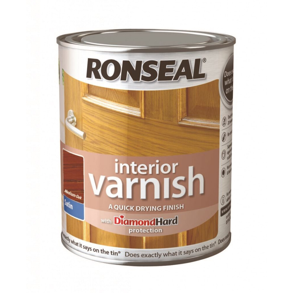 Ronseal RSLIVSMO250 250ml Quick Dry Satin Interior Varnish - Medium Oak