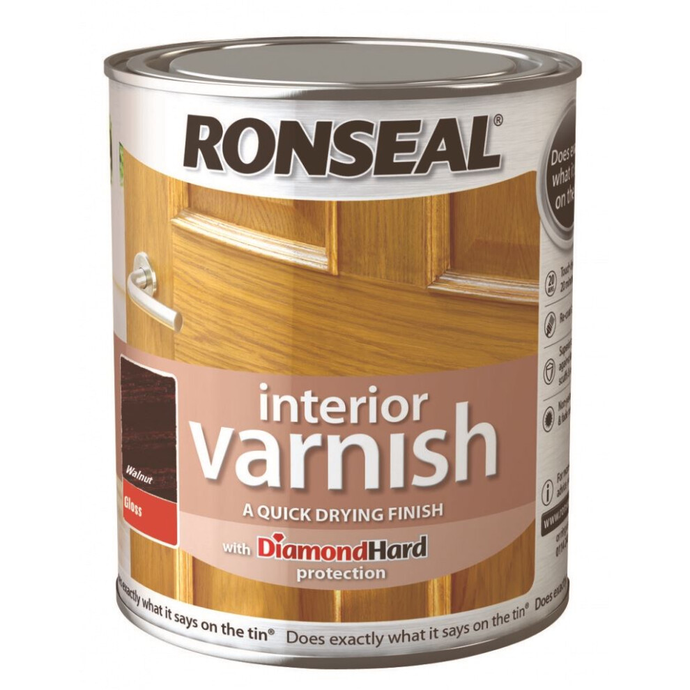 Ronseal 750ml Quick Dry Gloss Interior Varnish - Walnut