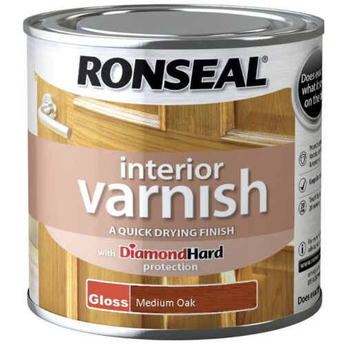 Ronseal Ronseal RSLINGMO250 250ml Quick Dry Gloss Interior Varnish - Medium Oak 1
