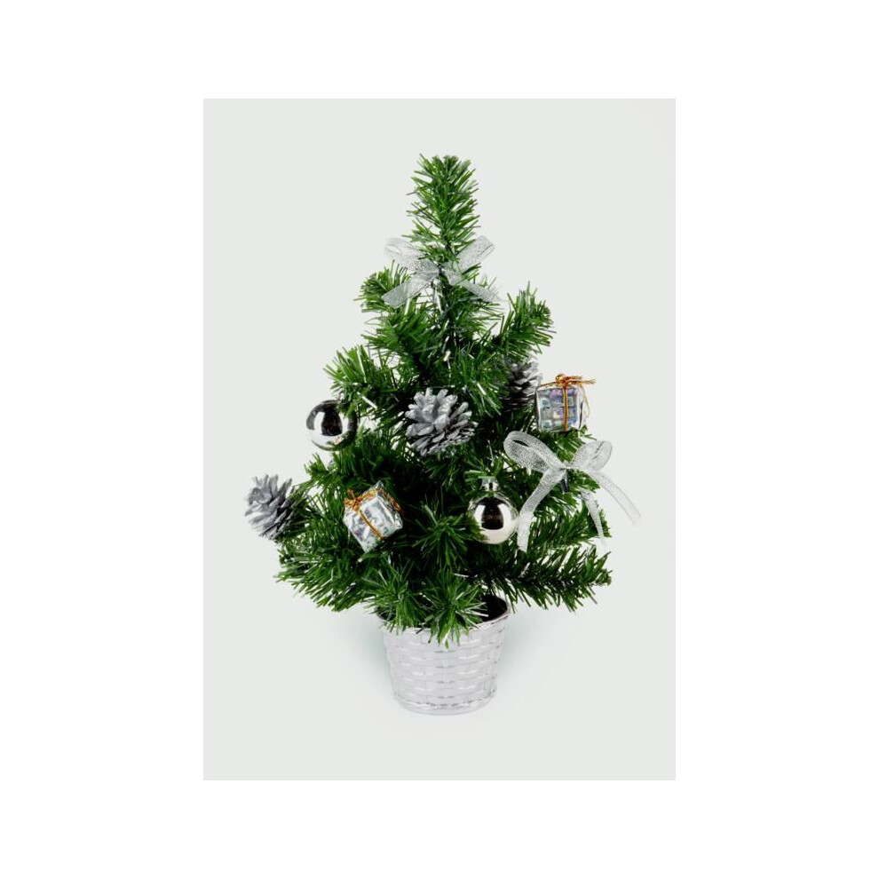 Premier Decorations 30cm Silver Dressed Mini Desk Top Christmas Xmas Tree