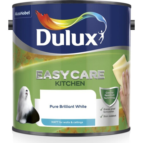 Dulux Easycare Kitchen Matt Emulsion Paint For Walls And Ceilings - Pure Brilliant White 2.5L