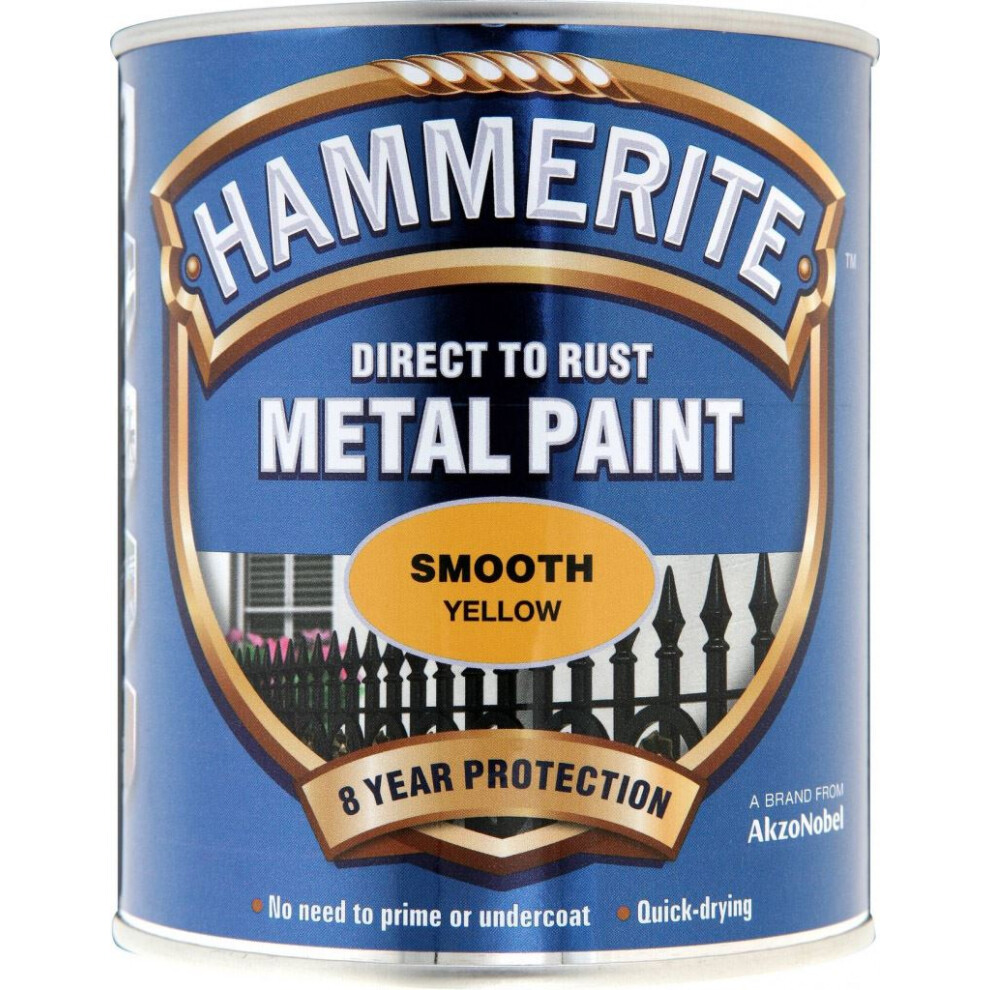 Hammerite SFY750 Direct to Rust Smooth Finish Metal Paint Yellow 750ml