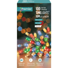 100 LED 10m Premier Battery Function Christmas Timer Lights Multicoloured Clear