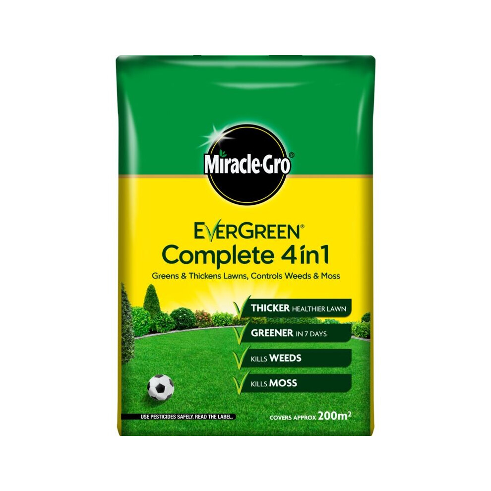 Miracle-Gro Evergreen Complete 4-In-1 Lawn Food - 200 M2, Lawn Food, Weed & Moss Control,