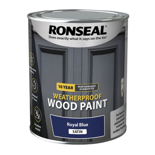 Ronseal 10YR Weatherproof Wood Paint Royal Blue Satin - 750ml