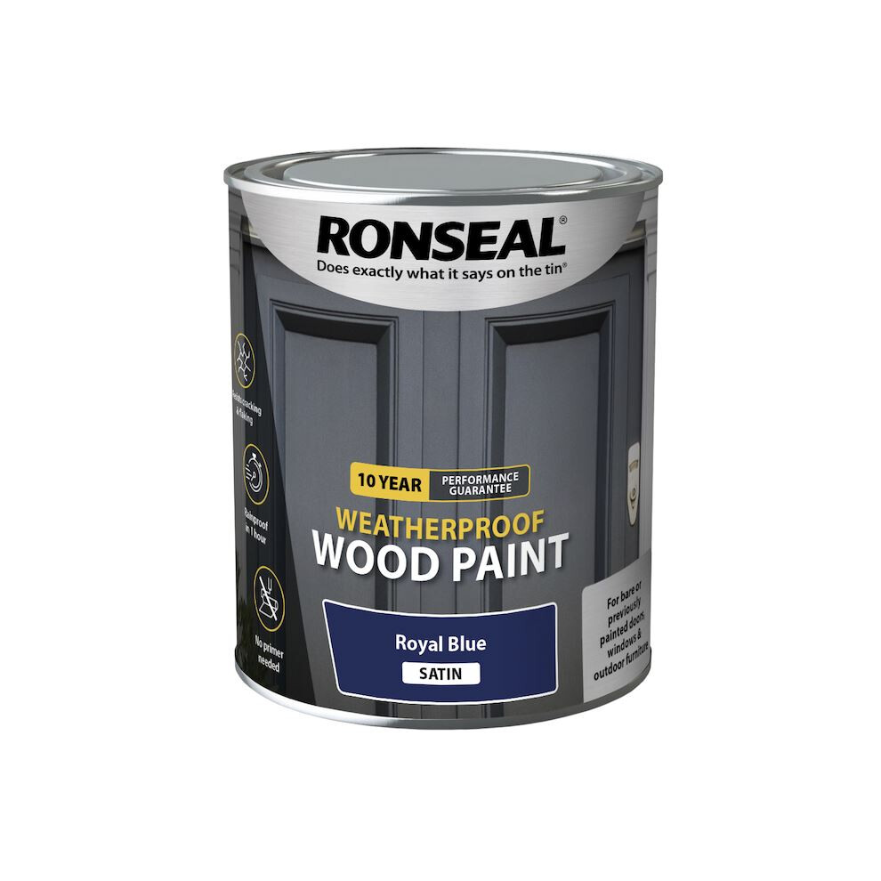 Ronseal 10Yr Weatherproof Wood Paint Royal Blue Satin - 750Ml