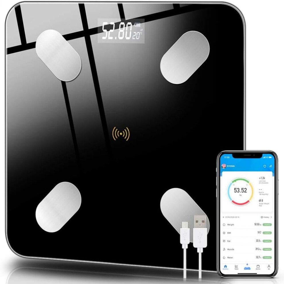 Rechargeable Digital Scales for Body Weight, Smart Body Fat Scale with 13 Essential Measurements, Bluetooth Bathroom Scale with Privacy Protection for