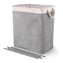 Laundry Hampers with Handles, Tall Slim Laundry Bin, Durable Linen-like Fabric Hamper for Bathroom, Closet (Beige)