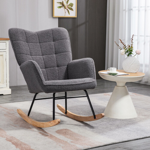 Homcom HOMCOM Wingback Rocking Chair for Nursing w/ Steel Frame Dark Grey