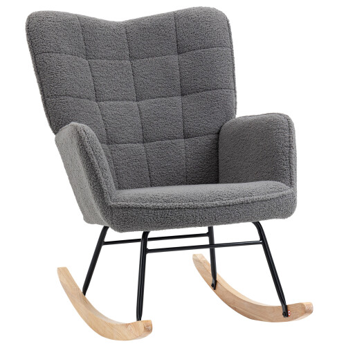 Homcom HOMCOM Wingback Rocking Chair for Nursing w/ Steel Frame Dark Grey 1