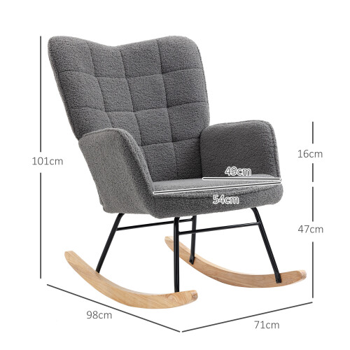 Homcom HOMCOM Wingback Rocking Chair for Nursing w/ Steel Frame Dark Grey 2