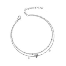 (Silver double-layer zircon bracelet) Ladies' fashionable heart-shaped pearl bracelet with a fresh style and inlaid pearl jewelry bracelet