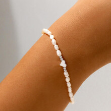 (Silver pearl heart) Ladies' fashionable heart-shaped pearl bracelet with a fresh style and inlaid pearl jewelry bracelet