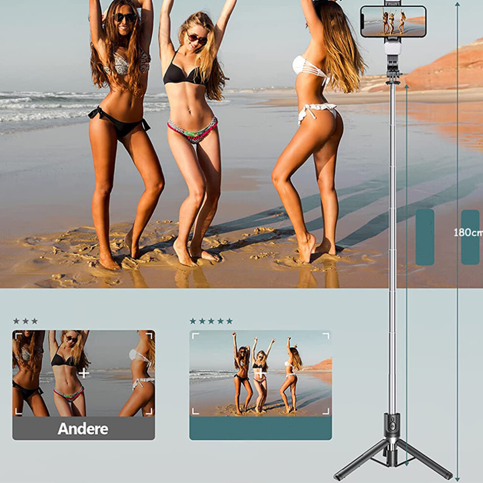 Selfie Stick Tripod With Detachable Wireless Remote, Extendable Up To 1.8 Meters For Unmatched Versatility 9128293484725