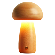 Holz-Kreativ-Pilz-Nachtlampe Stufenloses Dimmen Nachttischlampe 3-farbiges wiederaufladbares Schlafnachtlicht
