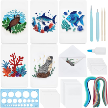 Sommer-Grußkarte DIY-Set 20 Sets DIY Meerestier-Thema 5 Stile Papier-Federwerkzeuge – Delfine, Fische Meeresschildkröten