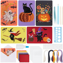 Grußkarten-Bastelset 20 Sets für Halloween Papierfeder-Set für erwachsene Anfängerkatzen als Halloween-Dekoration