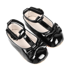 Kinder Schwarz PU Leder Schuhe 11 cm Schleifen-Casual Gummisohle