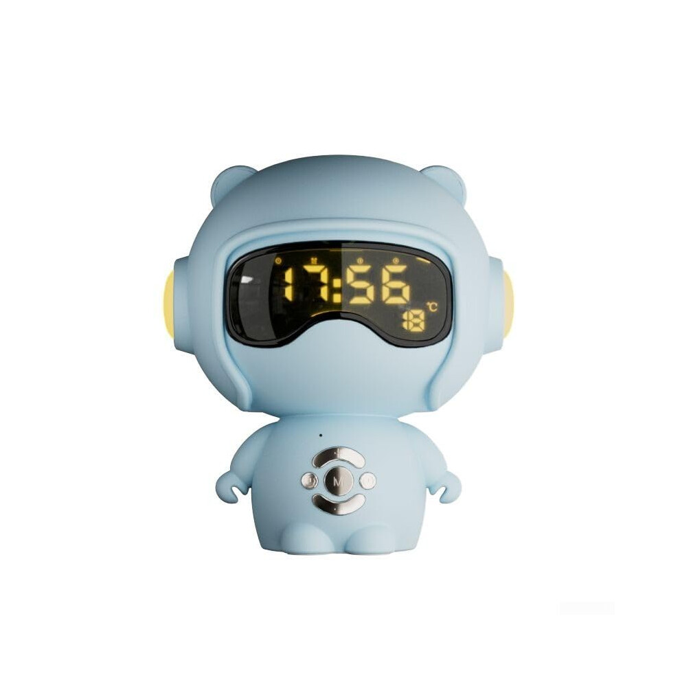 Childfriendly LED alarm clock with charming design, multiple night light options, and sound functions (blue)