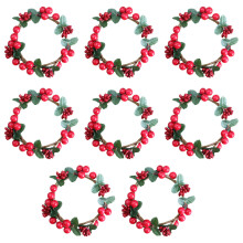 Candle Ring For Indoor Outdoor Use, Artificial Apple Red Pip Berry, Red And Green, Set Of 8