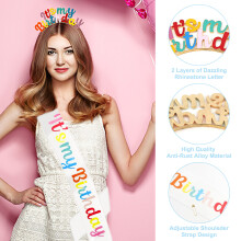 Corone di compleanno celestiali per donne, design unico con scritta "It's My Birthday", fascia regolabile in tessuto glitterato per celebrazioni