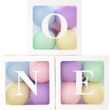 Vielseitige Dekoration für den 1. Geburtstag, transparente Ballonboxen mit selbstklebenden Buchstaben „ONE“, langlebig und wiederverwendbar,