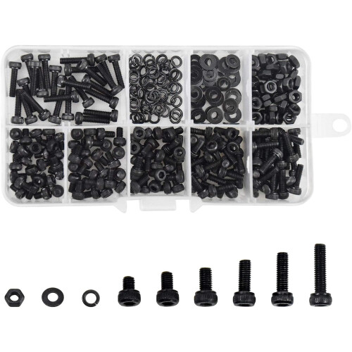 Hex Socket Head Caps, M3 Metric Thread Screws Kit With Anti-Rust Surface For Diy Projects, High-Quality Carbon Steel Alloy, Includes Hex Nuts, Flat