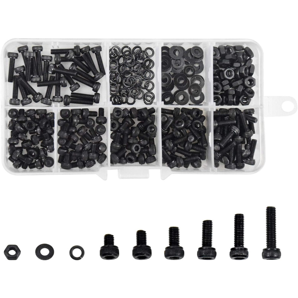 Screws Assortment Kit, Wide Applications Black Carbon Steel Alloy Hex Socket Screws Collection, Easy Assembly And Disassembly, M3x(4Mm, 5Mm, 6Mm, 9128293890670