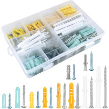 Kit de ancore și șuruburi pentru gips-carton de dimensiuni asortate, ancore cu nervuri autoforante din plastic rezistent pentru gips-carton,
