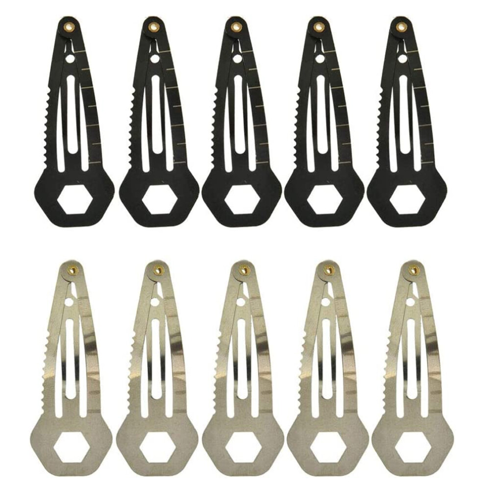 10Pack Reusable Hair Clips, Tactical Multitool Hair Clip Stainless Steel Made, Metal Water Drop Shaped No Slip Snap Portable Hair Accessories with
