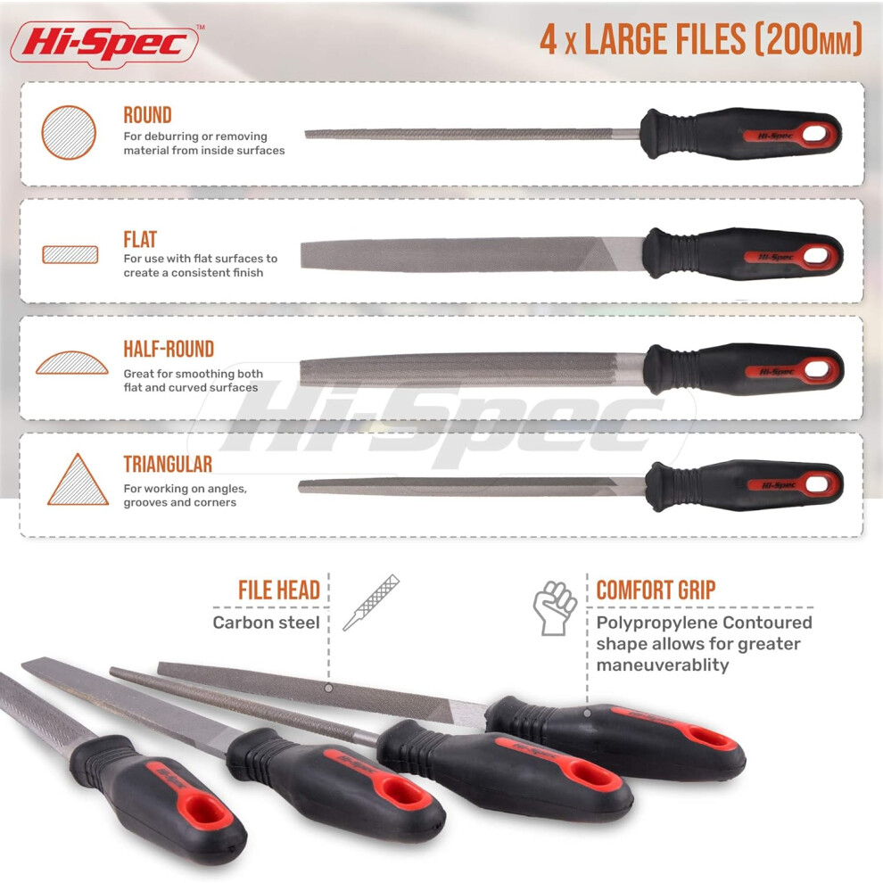 Metal Hand File Set, Ergonomic T12 Forged Alloy Steel Files For Metalwork, Wood, Ceramic, Leather, Plastic, With Comfortable Rubberized Handle, 9128293534130