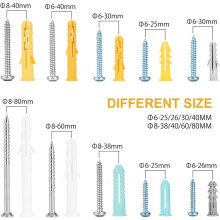 Heavy-Duty Drywall Anchors and Screws Kit, Concrete Anchors and Galvanized Screws Assorted Sizes, Ideal for Floating Shelves, Reliable Fixing Force,