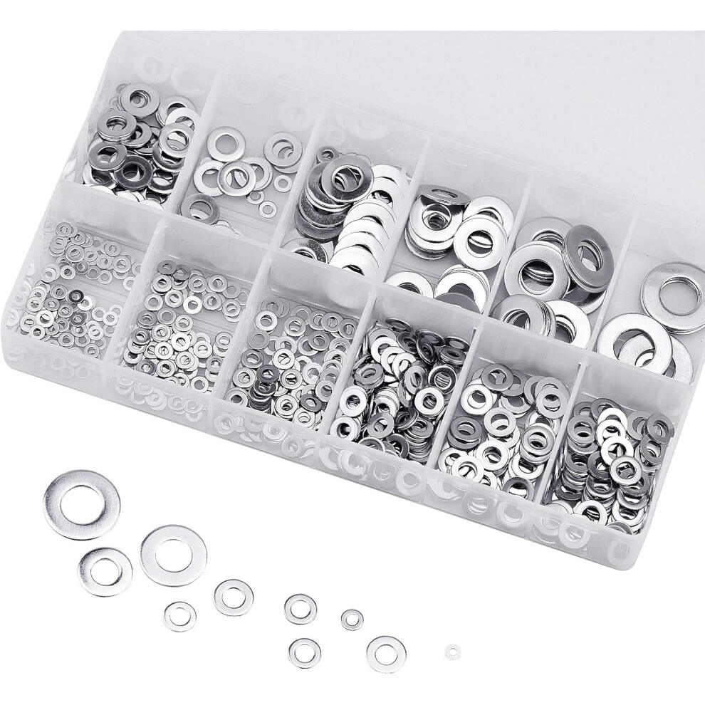 Highly Versatile Flat Washers Assortment, 304 Stainless Steel Washers For Broad Applications, Storage Box Ensures Ease Of Use 9004841709604