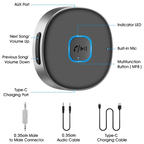 Ασύρματος δέκτης ήχου με Bluetooth 5.0, φορητός σχεδιασμός για κλήσεις hands-free, σύνδεση 2