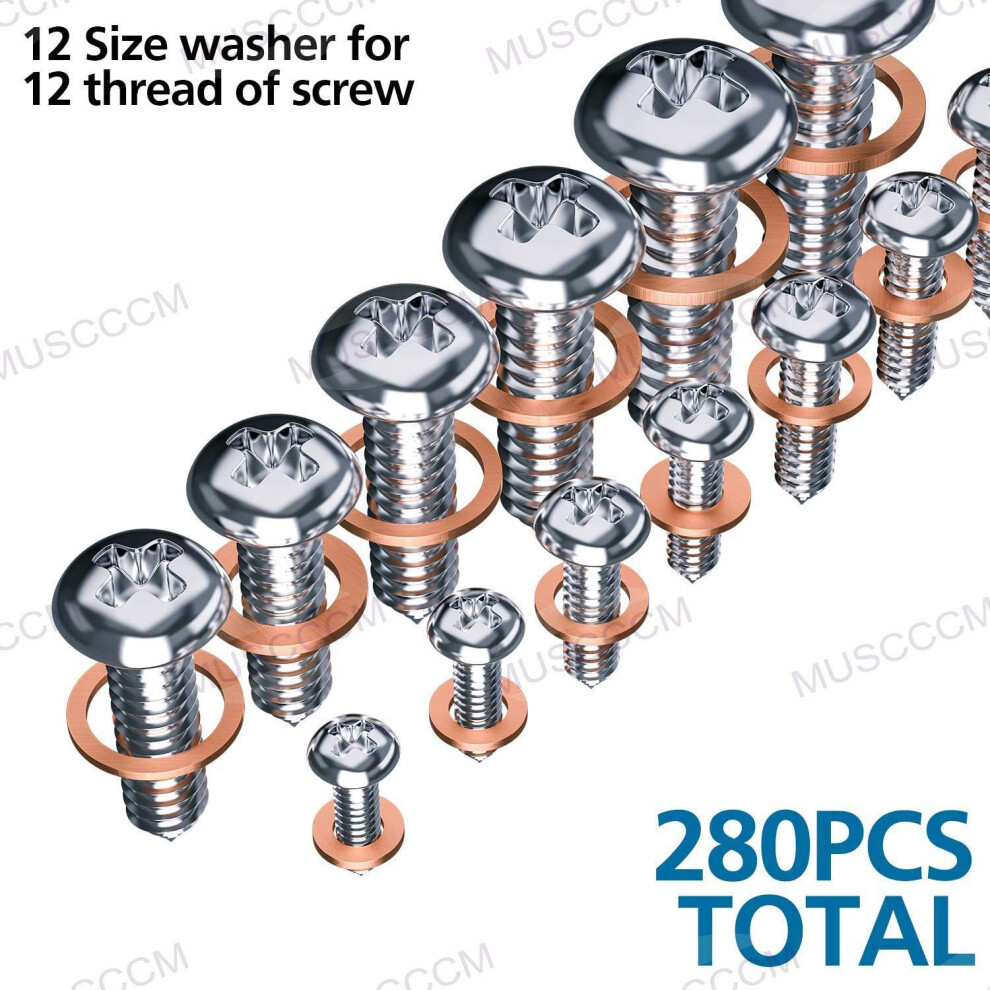 Professional Copper Sealing Washers, 280 Pcs High Quality Copper Material Assortment Kit With Storage Box, Flat Ring Washers For Automotive And 9128293533959