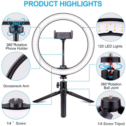 Συμπαγές φωτιστικό γραφείου Selfie Ring, φωτιστικό LED Ring με πτυσσόμενη βάση και 1