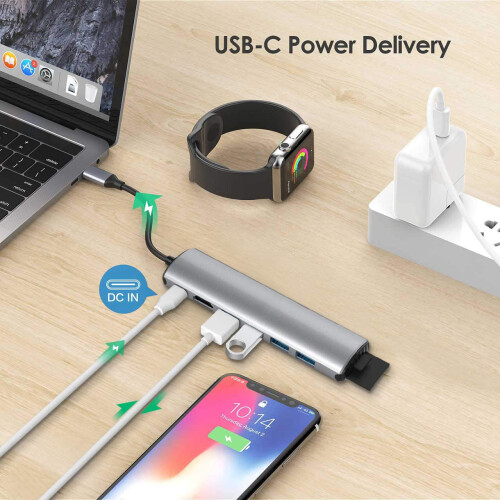 Διανομέας USB C πολλαπλών θυρών αλουμινίου, σταθμός σύνδεσης 8 σε 1 με οθόνη HD, HDMI 2